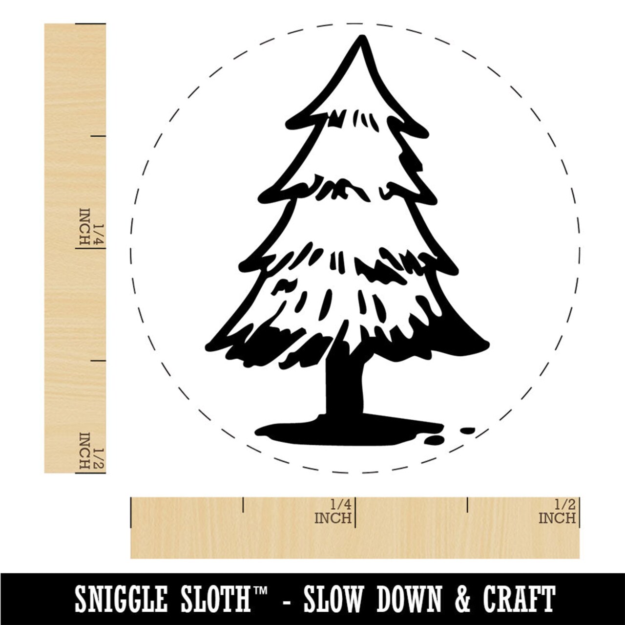 Hand Drawn Pine Tree Conifer Redwood Christmas Rubber Stamp for Stamping